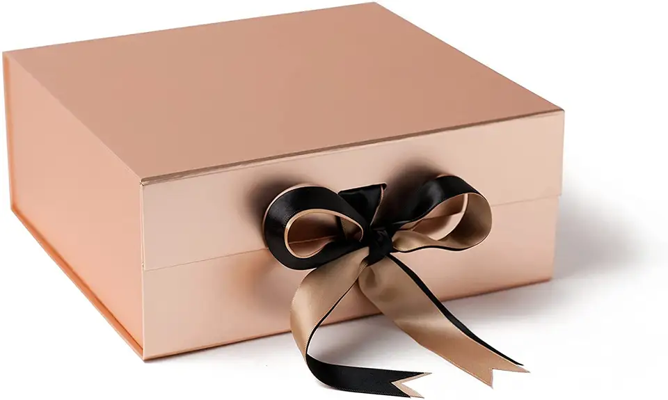 Fullrich Factory Custom Logo Luxury Rose Gold Folding Cardboard Gift Box with Ribbon for Wedding Proposal Birthday Magnetic Closure Packaging Box