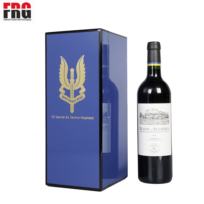 wholesale luxury whisky bottle high glossy lacquer collection box display wooden wine box with velvet interior custom metal logo