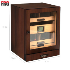 Customize Cigar Humidor Cabinet, Rich Brown Walnut Grain Large Size 80-100 Cigars Digital Hygrometer with Spanish Cedar