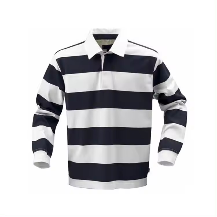 カスタマイズされたラグビー ライフスタイル ポロ - 横縞のラグビー ポロシャツが Bizarre Sports で販売されています。