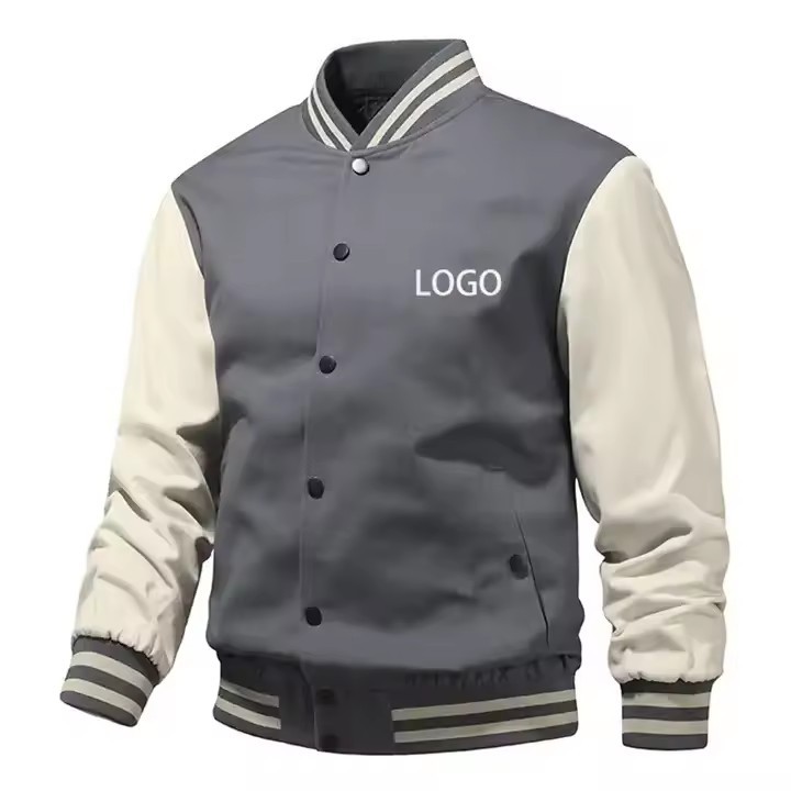 Color Contrast Patchwork Men's Baseball Jackets Cotton Letterman Jacket OEM Embroidery Varsity Jacket