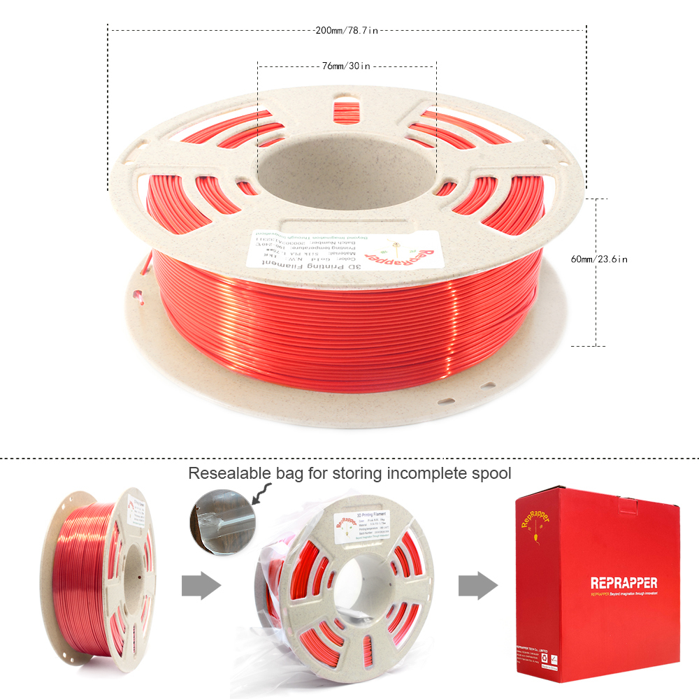 Silk PLA Filament 1.75 mm (+/-0.03 mm) 2.2 lbs (1 kg), Silky Shiny Shine