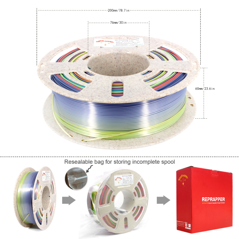 Silk PLA Filament 1.75 mm (+/-0.03 mm) 2.2 lbs (1 kg), Silky Shiny Shine