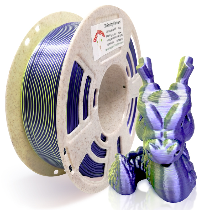 Reprapper Dual Color Silk Filament Coextrusion PLA Filament 1.75mm for 3D Printer & 3D Pen, Multicolor Like Rainbow PLA, 2.2lbs (1kg)