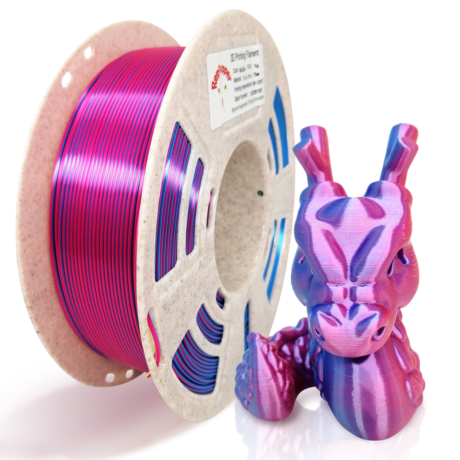 Reprapper Dual Color Silk Filament Coextrusion PLA Filament 1.75mm for 3D Printer & 3D Pen, Multicolor Like Rainbow PLA, 2.2lbs (1kg)