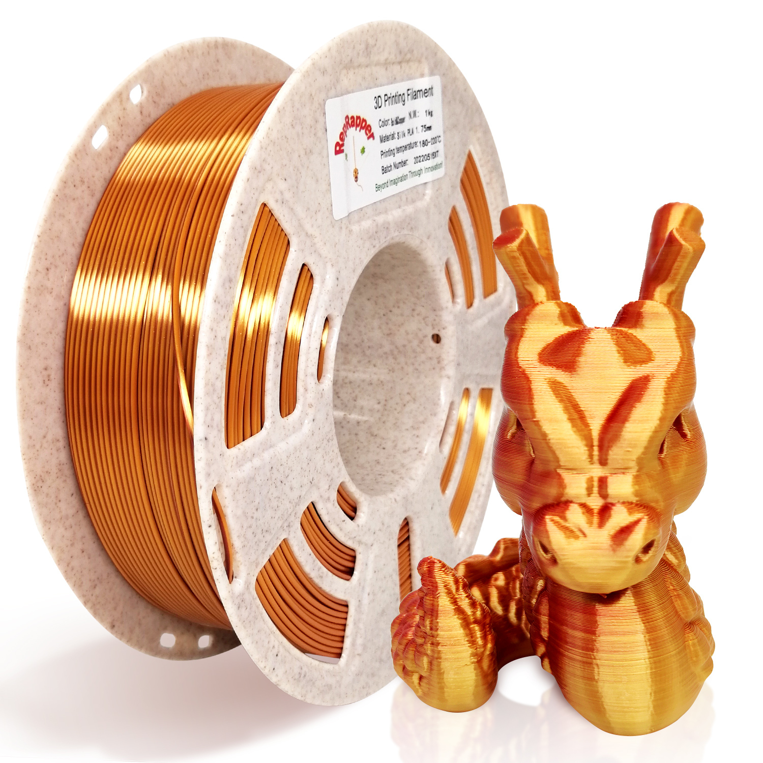 Reprapper Dual Color Silk Filament Coextrusion PLA Filament 1.75mm for 3D Printer & 3D Pen, Multicolor Like Rainbow PLA, 2.2lbs (1kg)