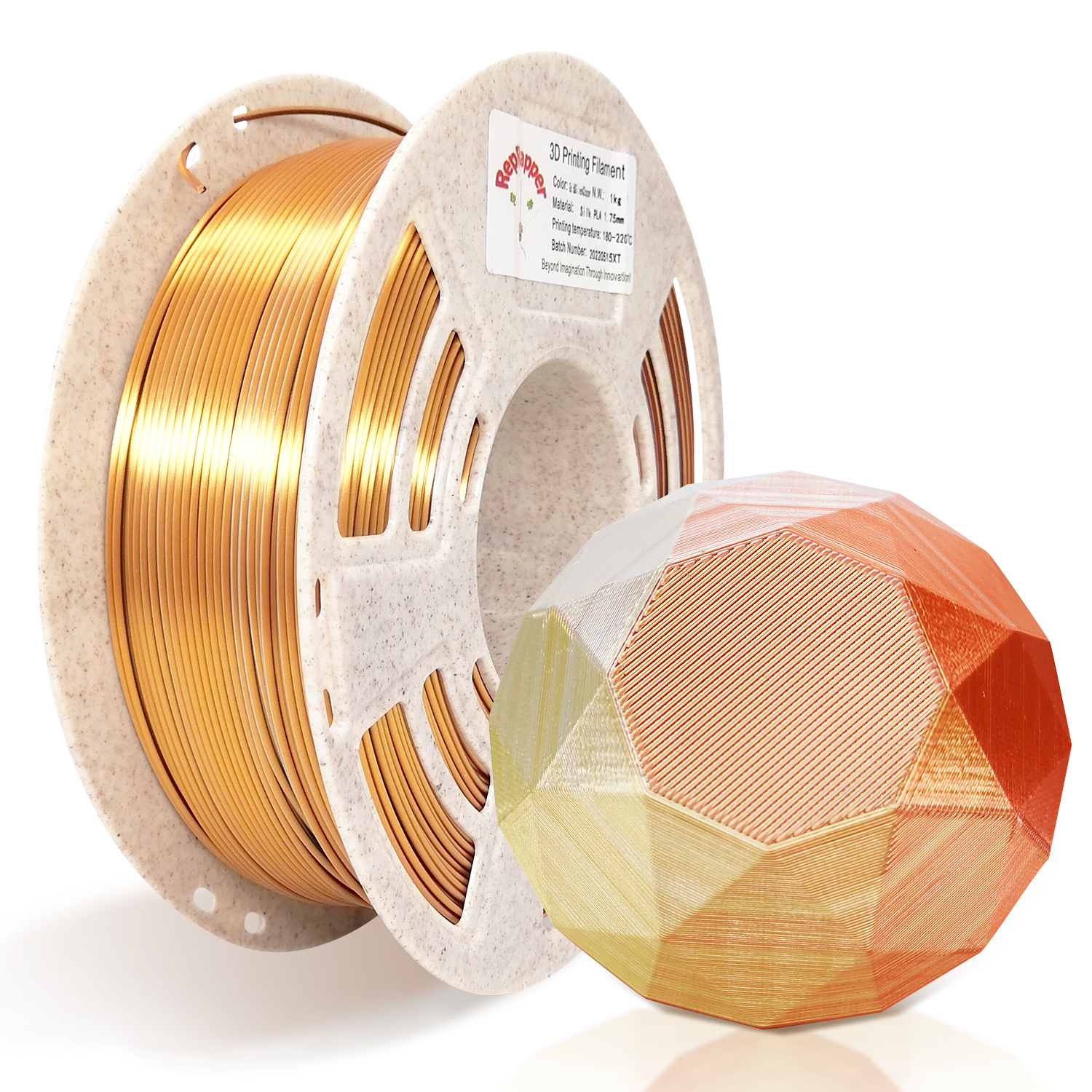 Reprapper Triple Color Filament Coextrusion PLA Filament 1.75mm for 3D Printer & 3D Pen, Multicolor Like Dual Color Rainbow PLA, 2.2lbs (1kg)