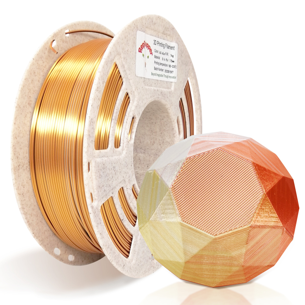 Reprapper Triple Color Filament Coextrusion PLA Filament 1.75mm for 3D Printer & 3D Pen, Multicolor Like Dual Color Rainbow PLA, 2.2lbs (1kg)