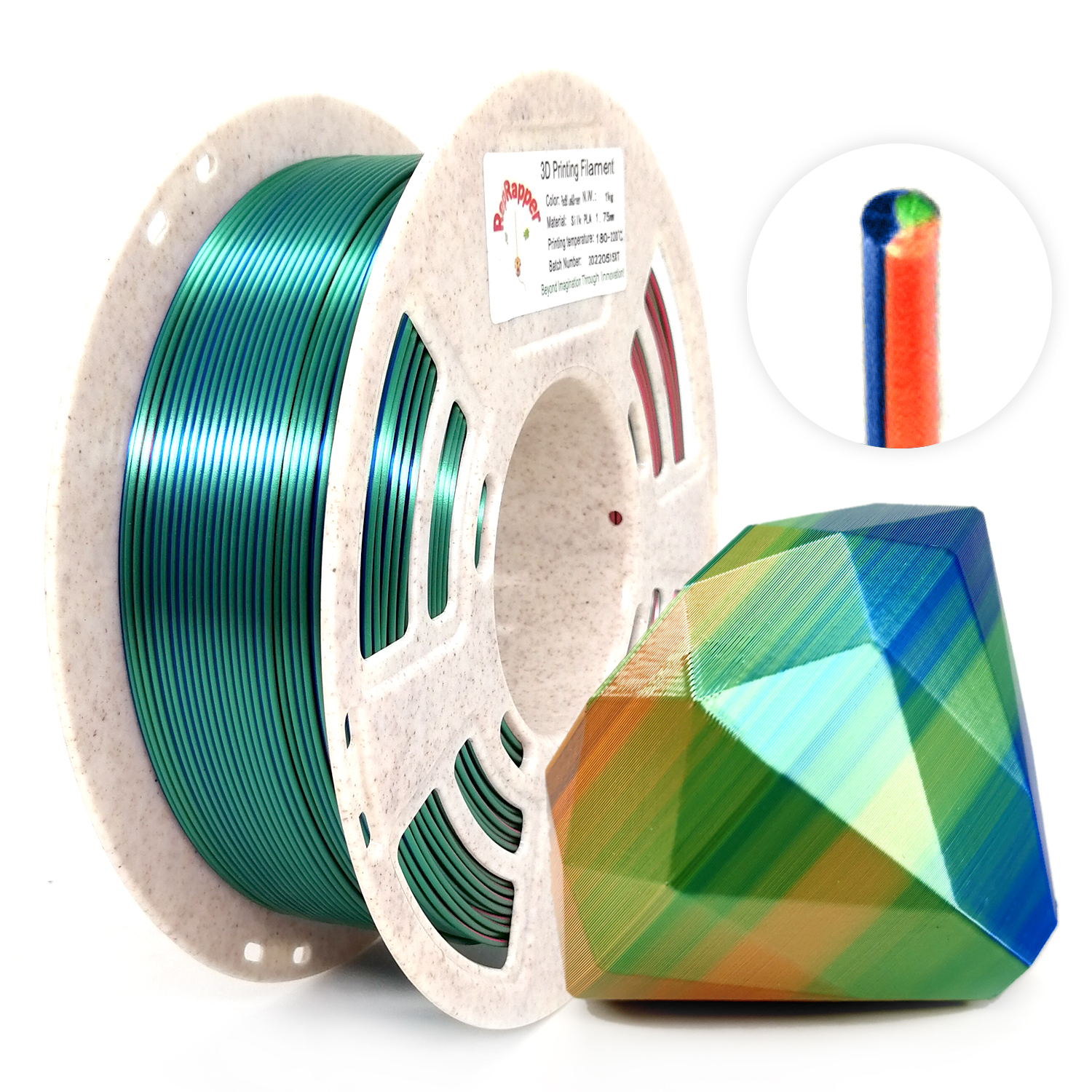 Reprapper Triple Color Filament Coextrusion PLA Filament 1.75mm for 3D  Printer & 3D Pen, Multicolor Like Dual Color Rainbow PLA, 2.2lbs (1kg)