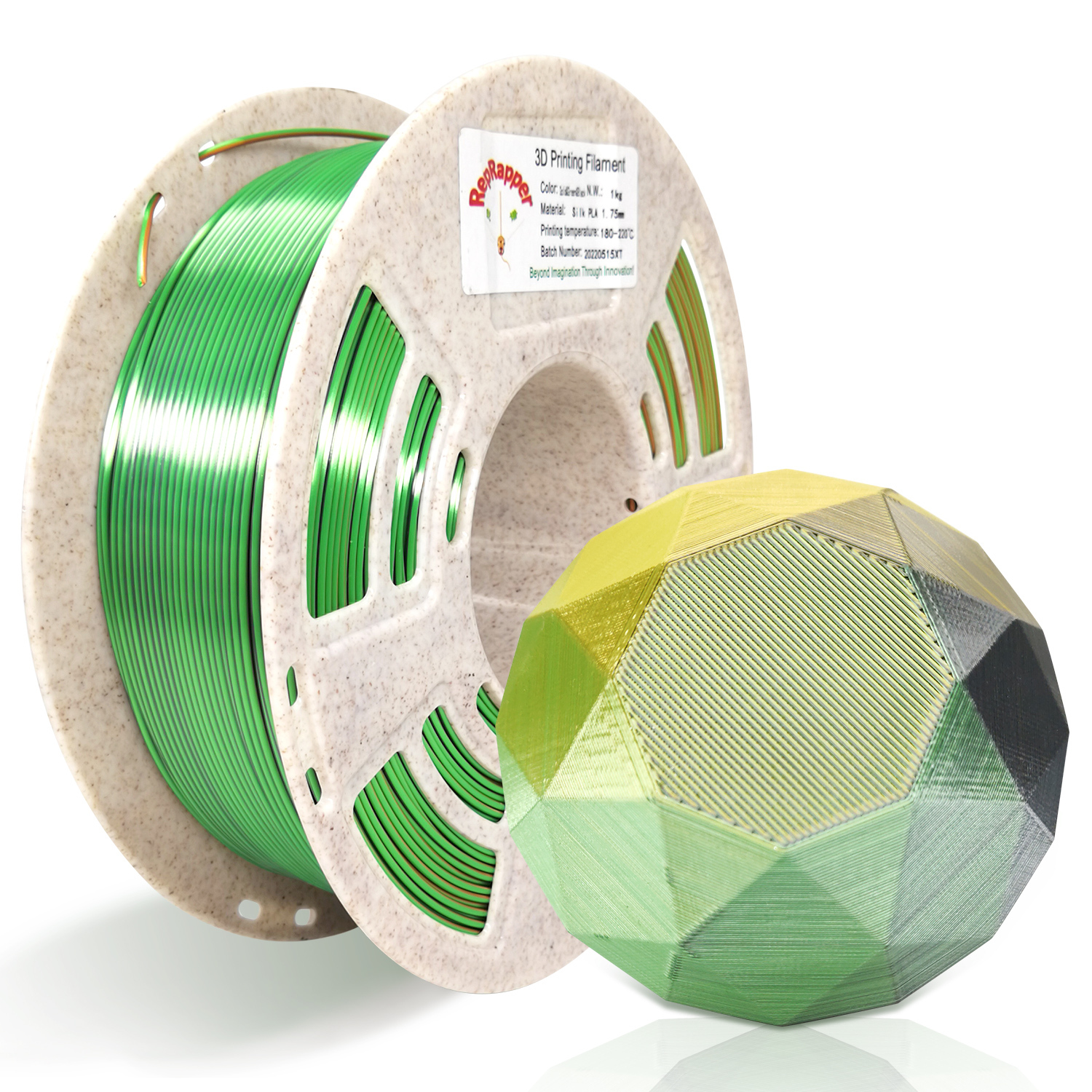 Reprapper Triple Color Filament Coextrusion PLA Filament 1.75mm for 3D Printer & 3D Pen, Multicolor Like Dual Color Rainbow PLA, 2.2lbs (1kg)