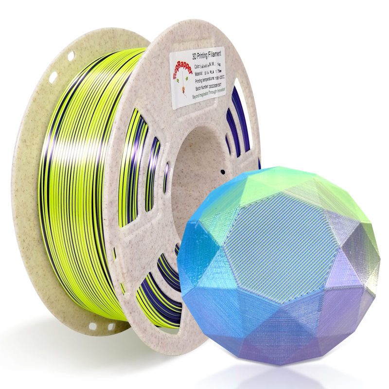 Reprapper Triple Color Filament Coextrusion PLA Filament 1.75mm for 3D Printer & 3D Pen, Multicolor Like Dual Color Rainbow PLA, 2.2lbs (1kg)