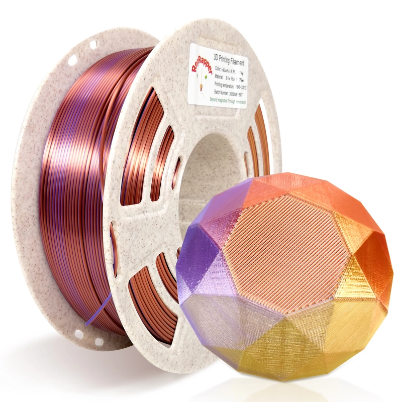 Reprapper Triple Color Filament Coextrusion PLA Filament 1.75mm for 3D Printer & 3D Pen, Multicolor Like Dual Color Rainbow PLA, 2.2lbs (1kg)