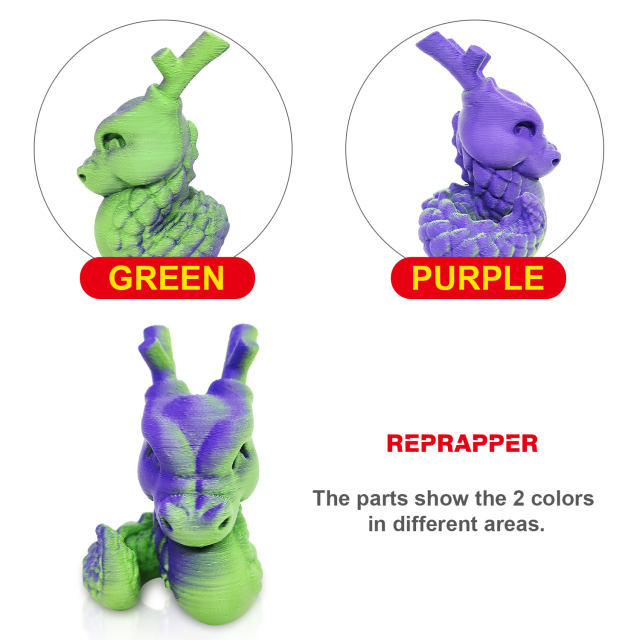 Reprapper Dual Color Matte Filament Coextrusion PLA Filament 1.75mm for 3D Printer & 3D Pen, Multicolor Like Rainbow PLA, 2.2lbs (1kg)
