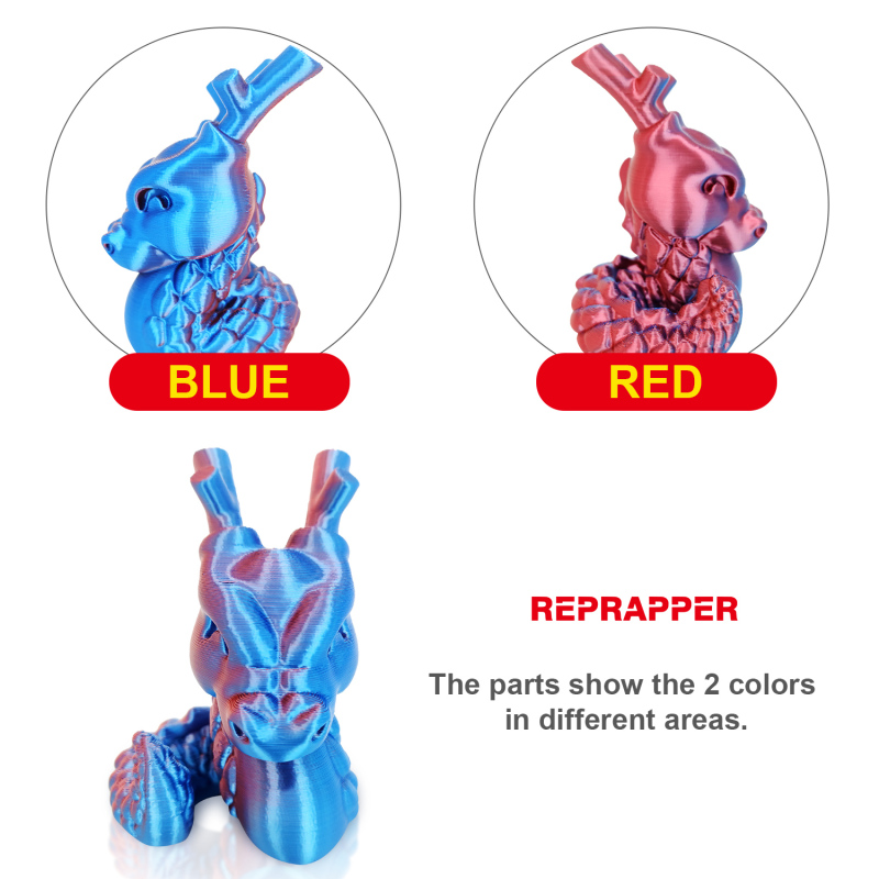 Reprapper Dual Color Silk Filament Coextrusion PLA Filament 1.75mm for 3D Printer & 3D Pen, Multicolor Like Rainbow PLA, 2.2lbs (1kg)