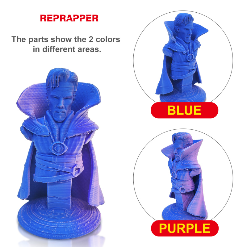 Reprapper Dual Color Matte Filament Coextrusion PLA Filament 1.75mm for 3D Printer & 3D Pen, Multicolor Like Rainbow PLA, 2.2lbs (1kg)