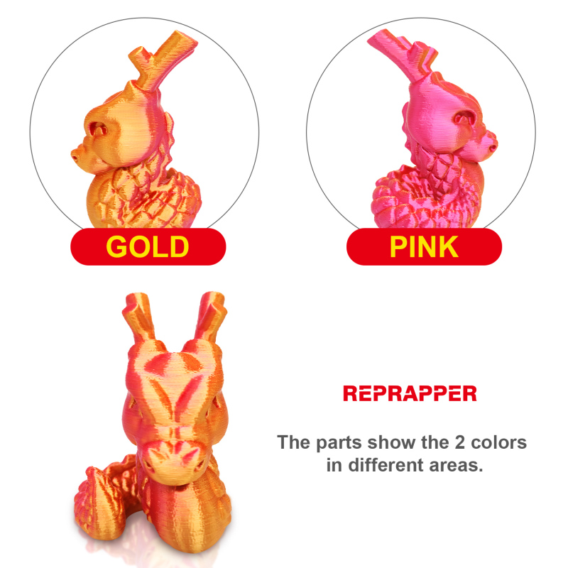 Reprapper Dual Color Silk Filament Coextrusion PLA Filament 1.75mm for 3D Printer & 3D Pen, Multicolor Like Rainbow PLA, 2.2lbs (1kg)