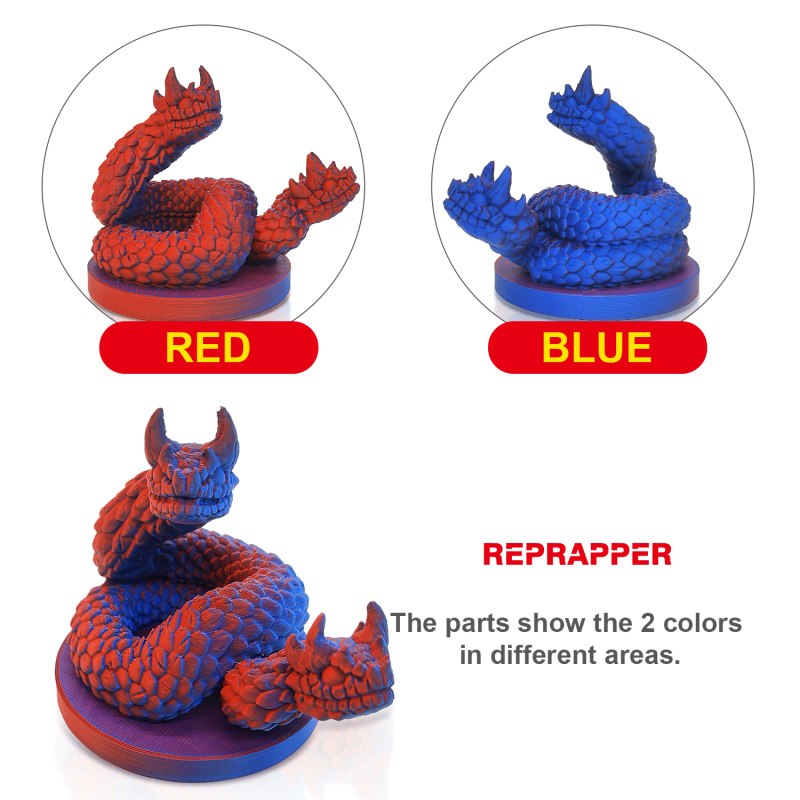 Reprapper Dual Color Matte Filament Coextrusion PLA Filament 1.75mm for 3D Printer & 3D Pen, Multicolor Like Rainbow PLA, 2.2lbs (1kg)