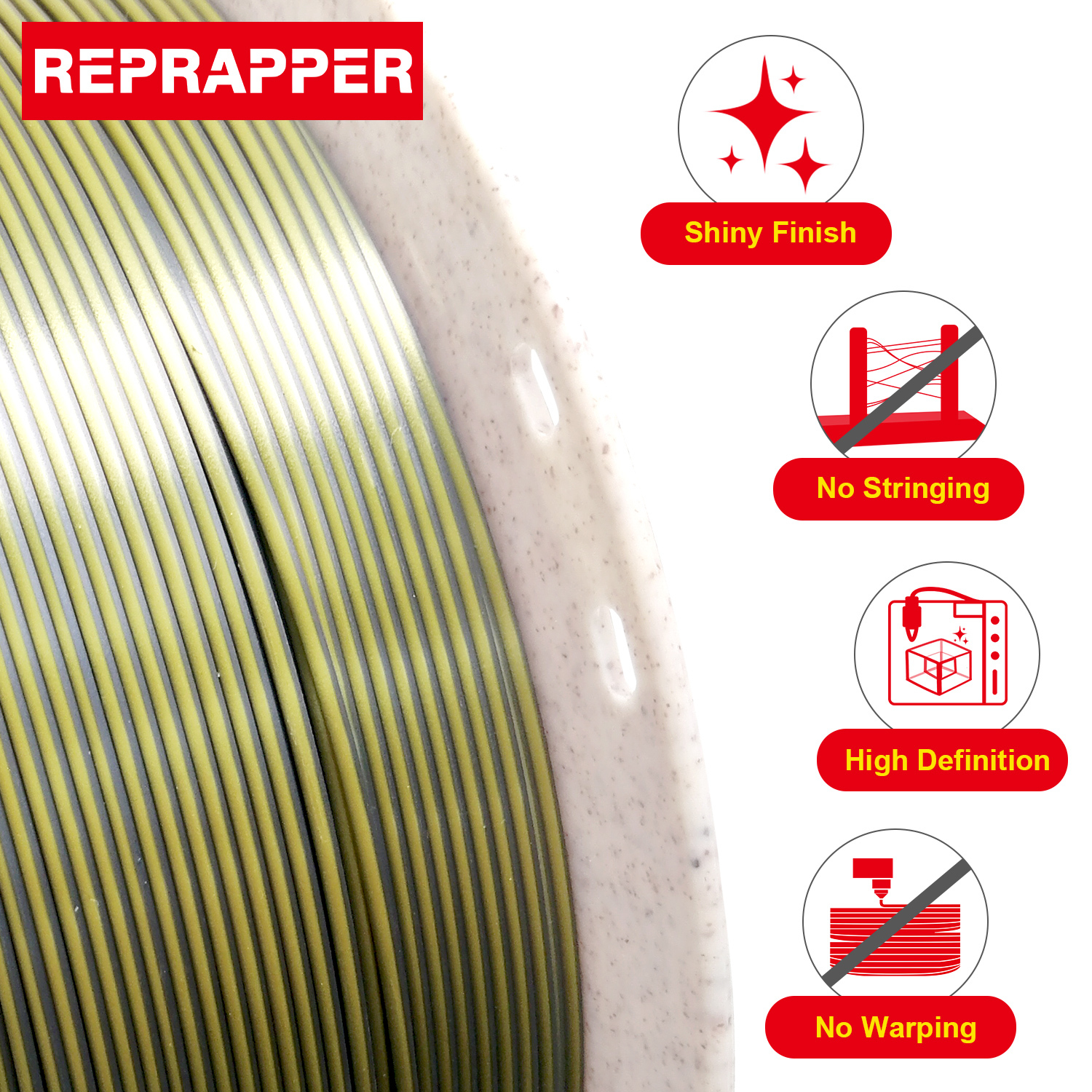 Reprapper Dual Color Silk Filament Coextrusion PLA Filament 1.75mm for 3D Printer & 3D Pen, Multicolor Like Rainbow PLA, 2.2lbs (1kg)