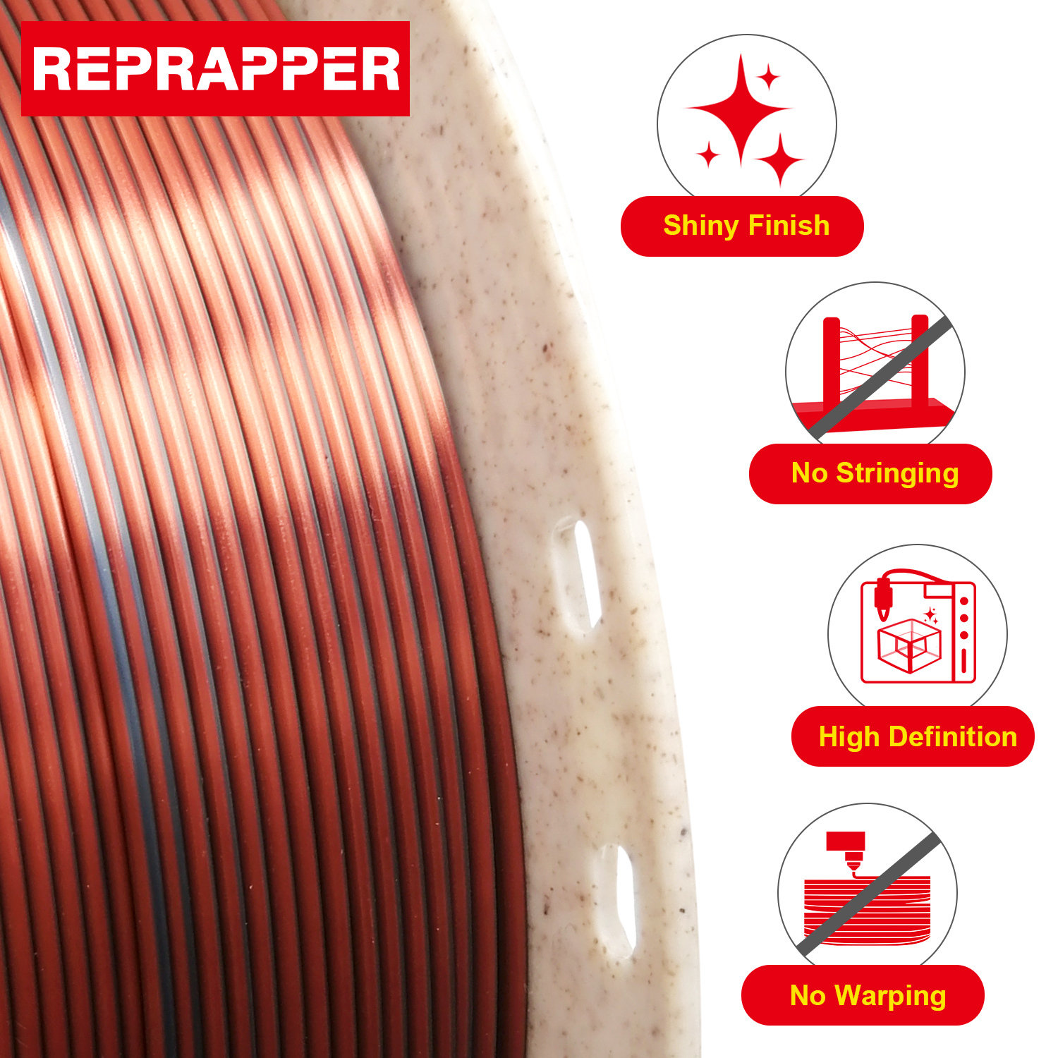 Reprapper Dual Color Silk Filament Coextrusion PLA Filament 1.75mm for 3D Printer & 3D Pen, Multicolor Like Rainbow PLA, 2.2lbs (1kg)