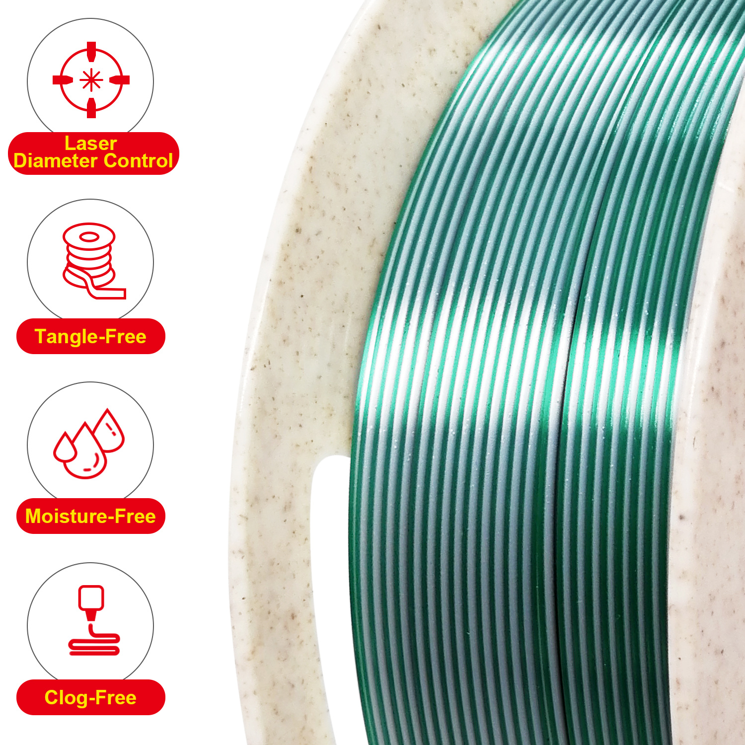 Reprapper Dual Color Silk Filament Coextrusion PLA Filament 1.75mm for 3D Printer & 3D Pen, Multicolor Like Rainbow PLA, 2.2lbs (1kg)