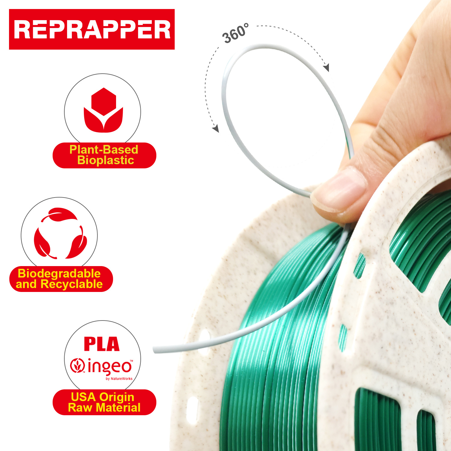 Reprapper Dual Color Silk Filament Coextrusion PLA Filament 1.75mm for 3D Printer & 3D Pen, Multicolor Like Rainbow PLA, 2.2lbs (1kg)