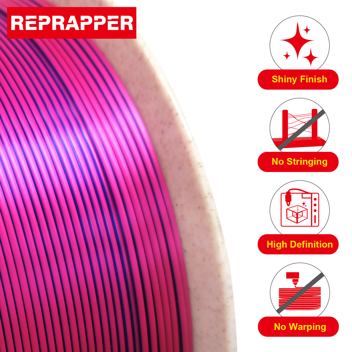 Reprapper Dual Color Silk Filament Coextrusion PLA Filament 1.75mm for 3D Printer & 3D Pen, Multicolor Like Rainbow PLA, 2.2lbs (1kg)