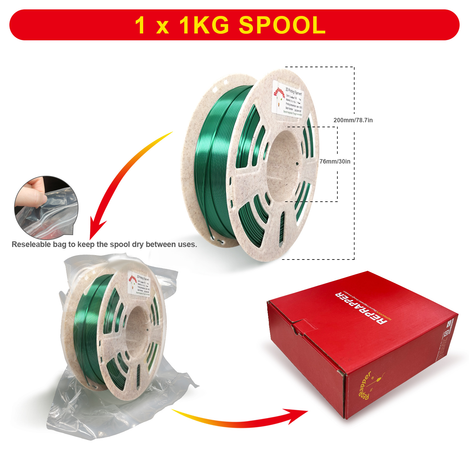 Reprapper Dual Color Silk Filament Coextrusion PLA Filament 1.75mm for 3D Printer & 3D Pen, Multicolor Like Rainbow PLA, 2.2lbs (1kg)
