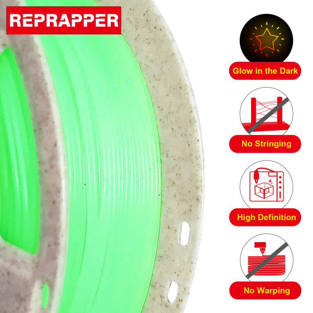 RepRapper Glow in The Dark Green PLA 3D Printer Filament 1.75mm (+- 0.03mm) 2.2lb (1kg)