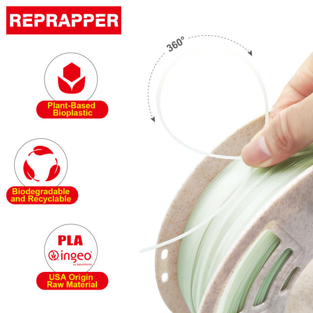 RepRapper Glow in The Dark Green PLA 3D Printer Filament 1.75mm (+- 0.03mm) 2.2lb (1kg)