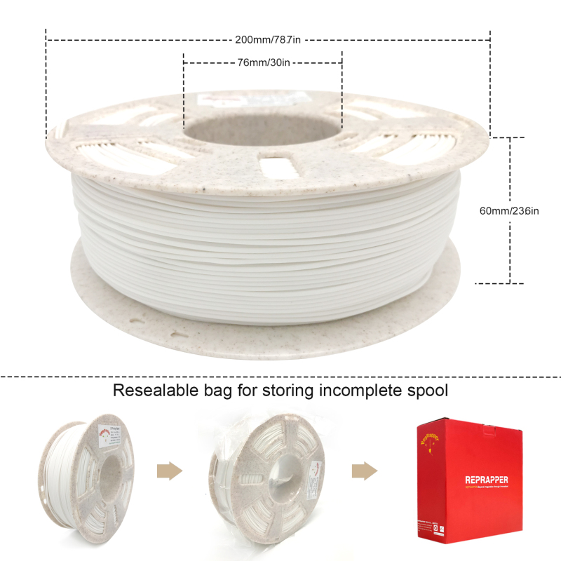 Reprapper Polypropylene PP Filament, Semi-Flexible Ultra Tough Filament 1.75mm (± 0.03mm) 2.2lb (1kg), 5pcs Build Sheet Included