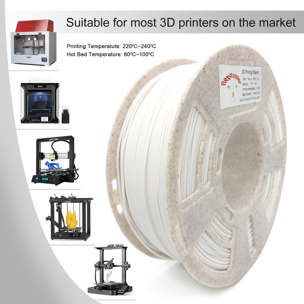 Reprapper Polypropylene PP Filament, Semi-Flexible Ultra Tough Filament 1.75mm (± 0.03mm) 2.2lb (1kg), 5pcs Build Sheet Included