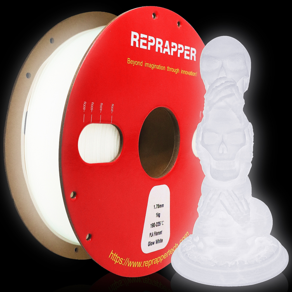 RepRapper Glow in The Dark PLA 3D Printer Filament 1.75mm (+- 0.03mm) 2.2lb (1kg)