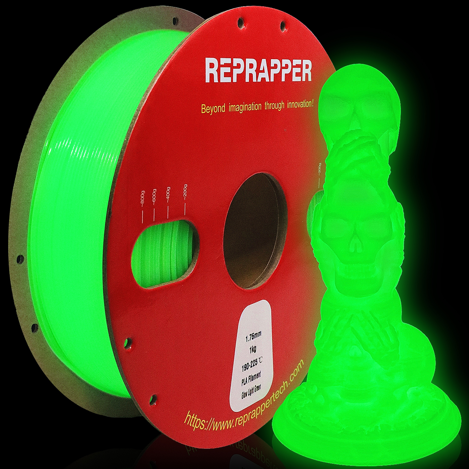 RepRapper Glow in The Dark PLA 3D Printer Filament 1.75mm (+- 0.03mm) 2.2lb (1kg)