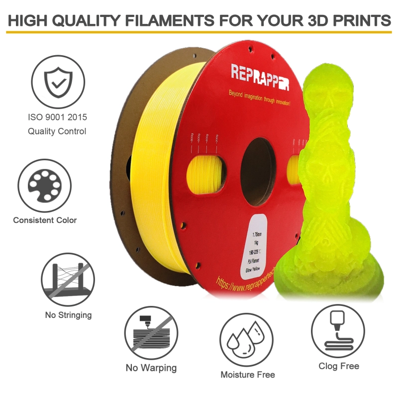 RepRapper Glow in The Dark PLA 3D Printer Filament 1.75mm (+- 0.03mm) 2.2lb (1kg)