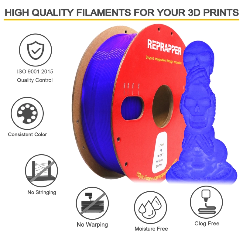 RepRapper Glow in The Dark PLA 3D Printer Filament 1.75mm (+- 0.03mm) 2.2lb (1kg)