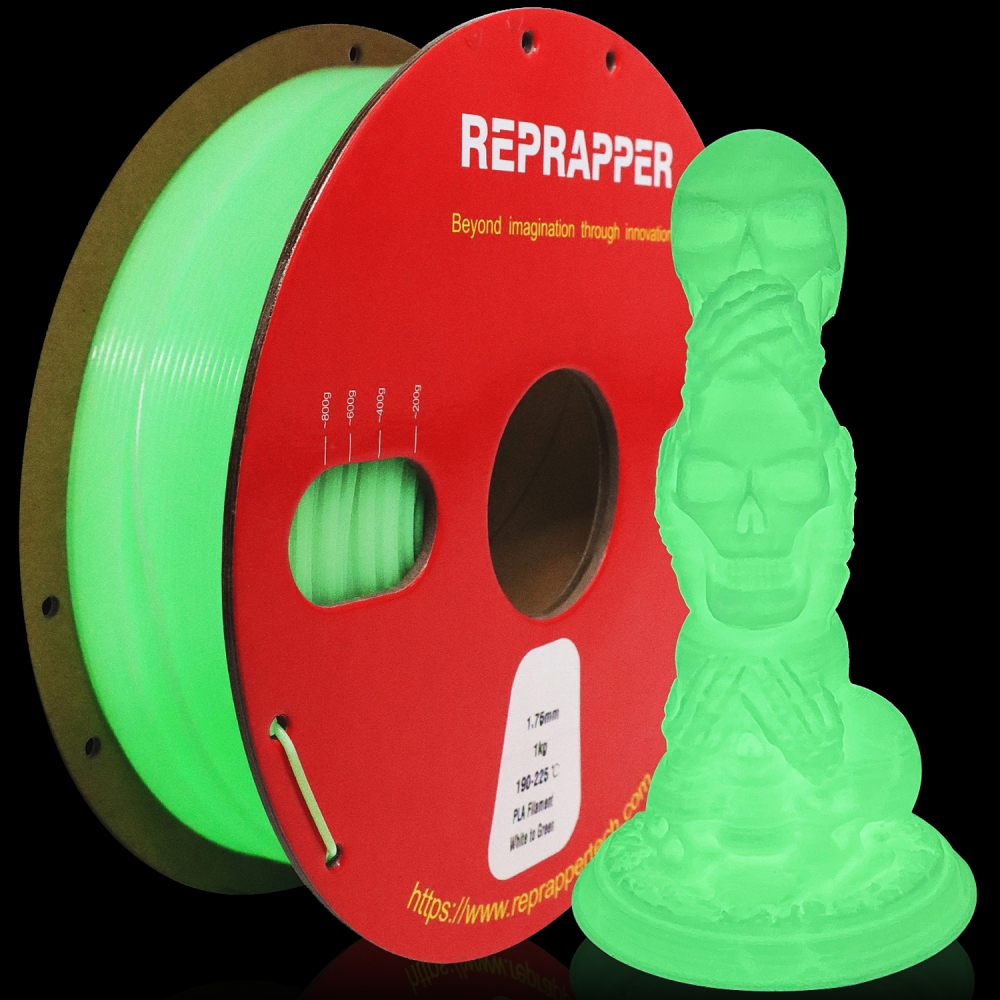 RepRapper Glow in The Dark PLA 3D Printer Filament 1.75mm (+- 0.03mm) 2.2lb (1kg)