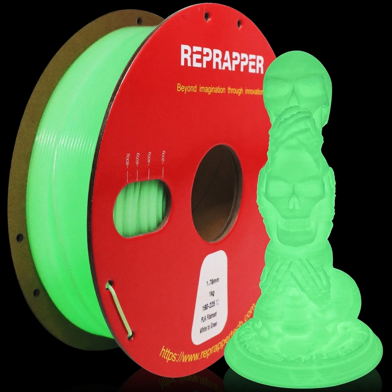 RepRapper Glow in The Dark PLA 3D Printer Filament 1.75mm (+- 0.03mm) 2.2lb (1kg)