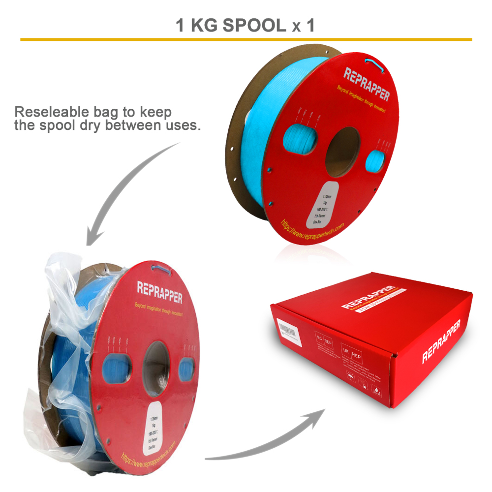 RepRapper Glow in The Dark PLA 3D Printer Filament 1.75mm (+- 0.03mm) 2.2lb (1kg)