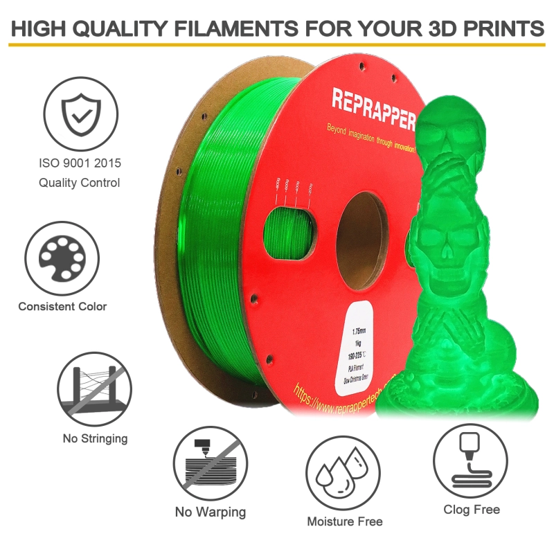 RepRapper Glow in The Dark PLA 3D Printer Filament 1.75mm (+- 0.03mm) 2.2lb (1kg)