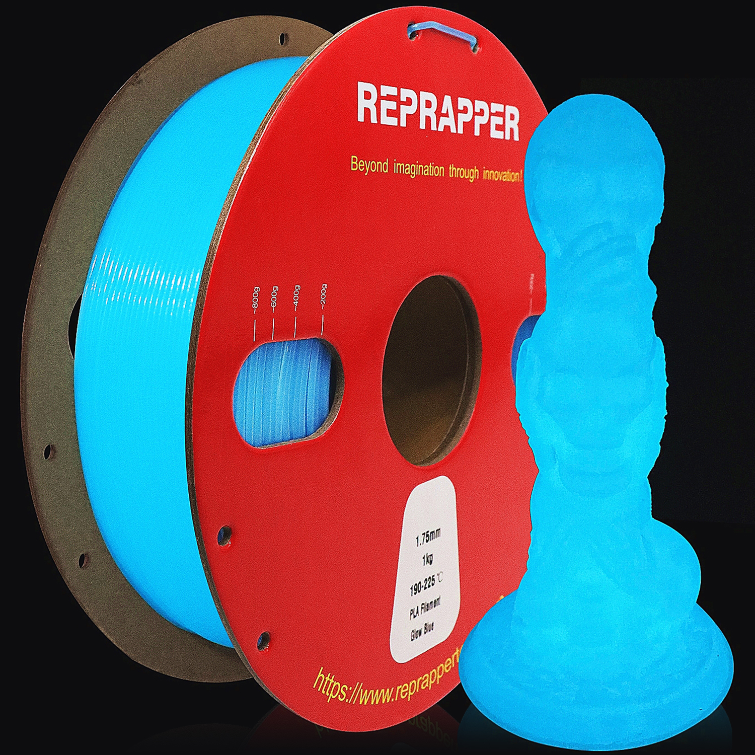 RepRapper Glow in The Dark PLA 3D Printer Filament 1.75mm (+- 0.03mm) 2.2lb (1kg)