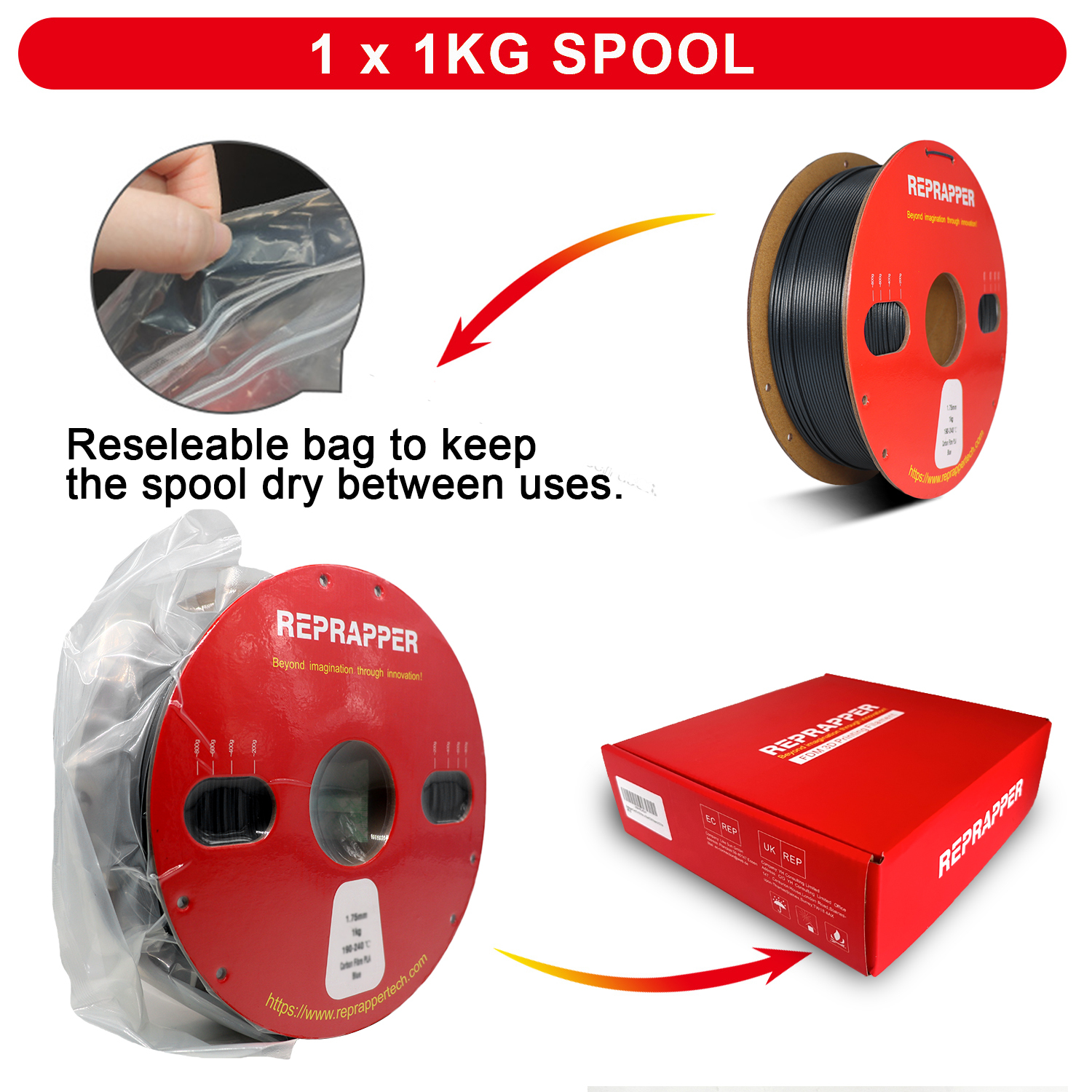 RepRapper Electrically Conductive Filament 1.75mm (± 0.03mm) 1kg (2.2lb)