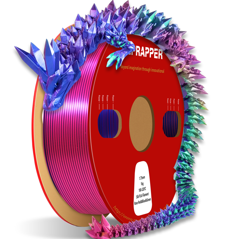Reprapper Triple Color Filament Coextrusion PLA Filament 1.75mm for 3D Printer & 3D Pen, Multicolor Like Dual Color Rainbow PLA, 2.2lbs (1kg)
