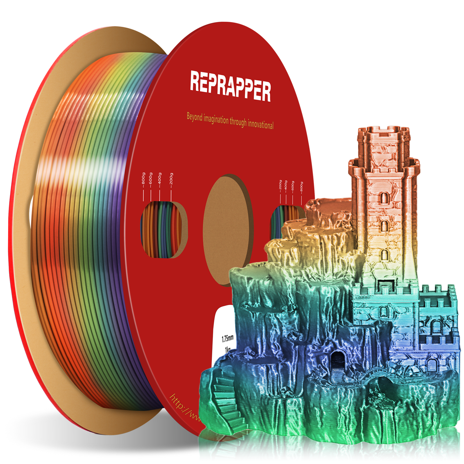 Rainbow Silk PLA Filament 1.75 mm (+/-0.03 mm) 2.2 lbs (1 kg), Silky Shiny Shine