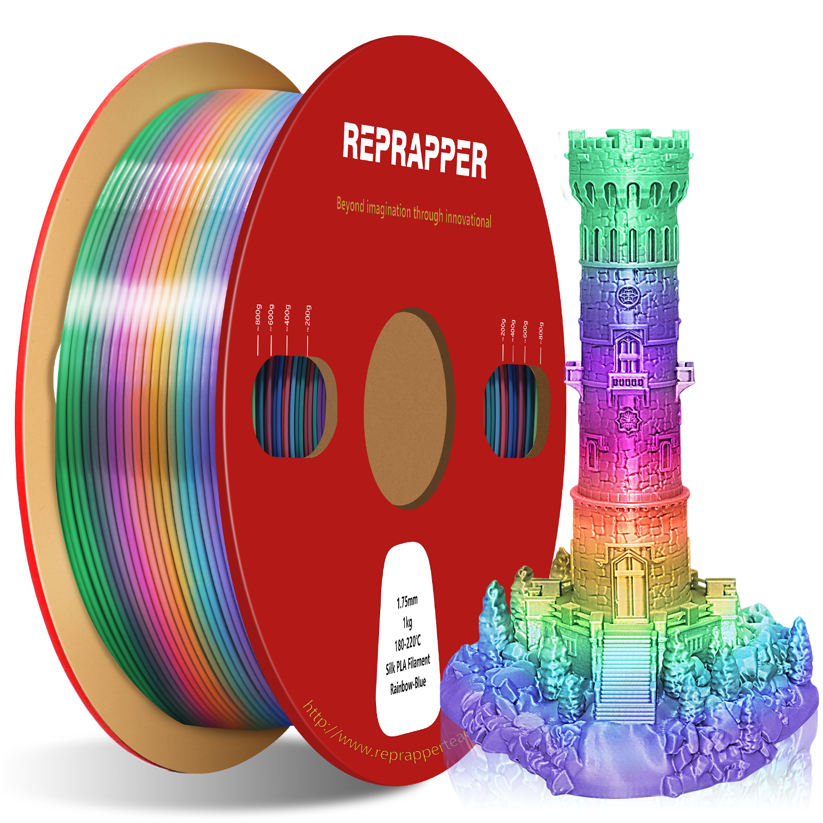 Rainbow Silk PLA Filament 1.75 mm (+/-0.03 mm) 2.2 lbs (1 kg), Silky Shiny Shine