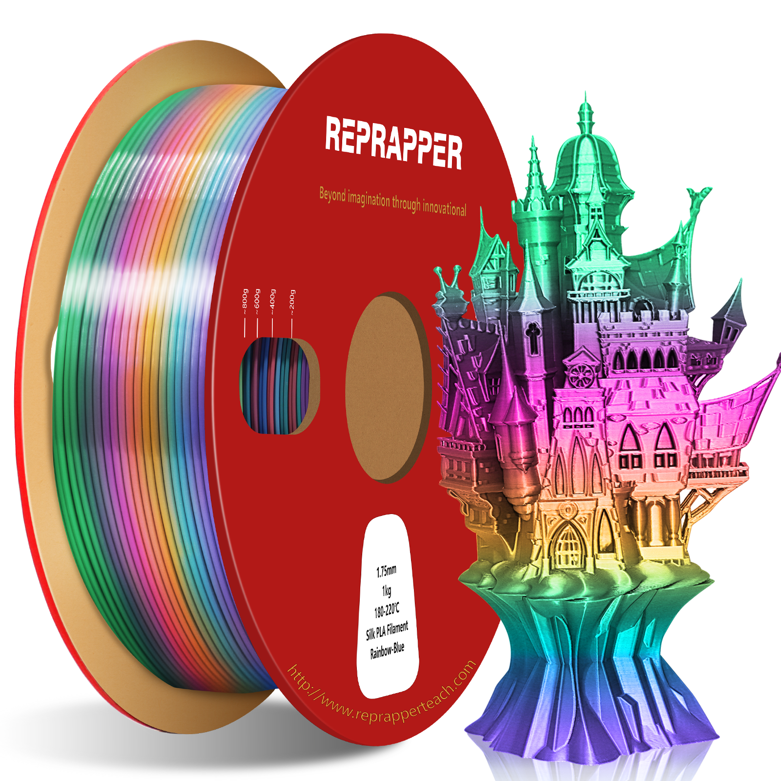 Rainbow Silk PLA Filament 1.75 mm (+/-0.03 mm) 2.2 lbs (1 kg), Silky Shiny Shine