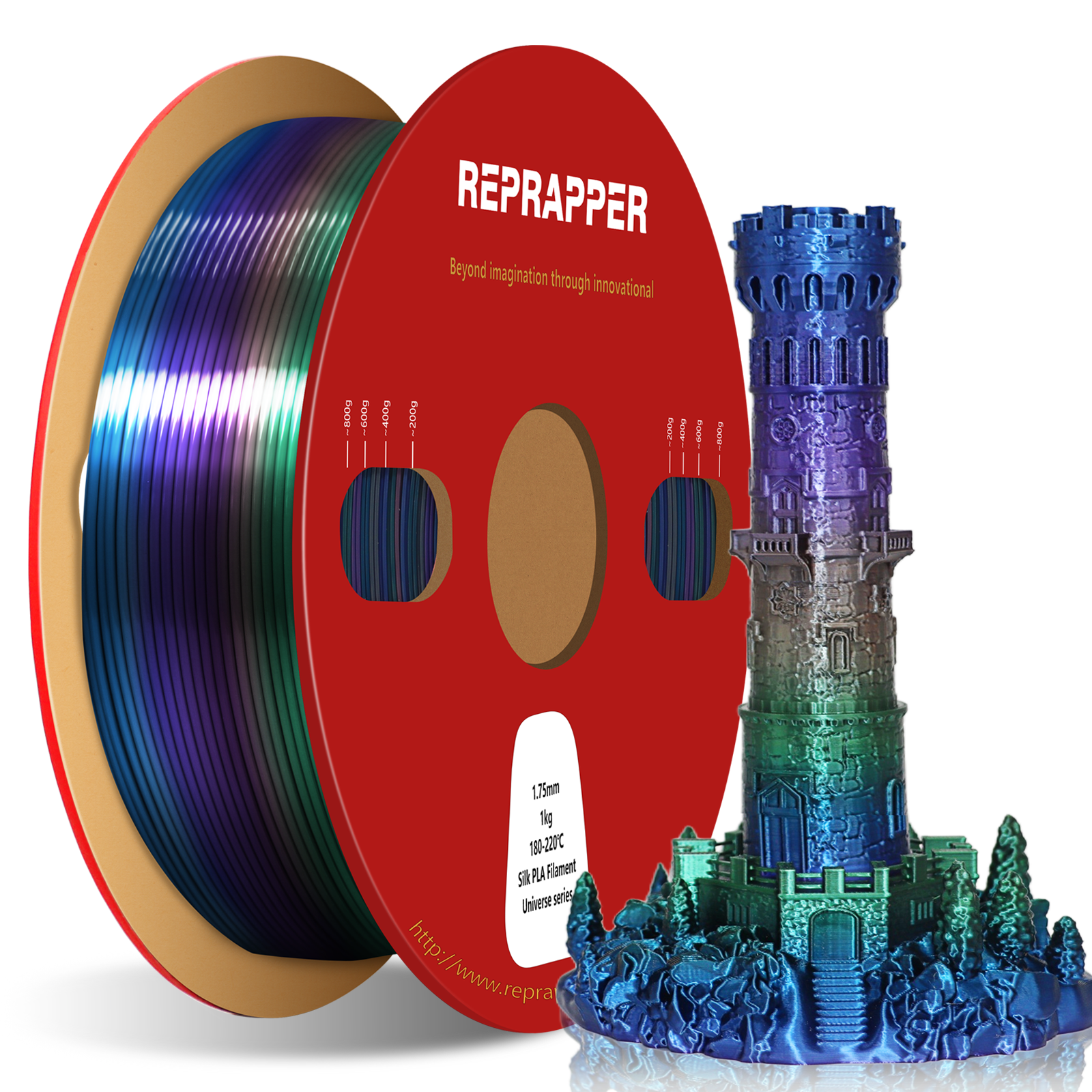 Rainbow Silk PLA Filament 1.75 mm (+/-0.03 mm) 2.2 lbs (1 kg), Silky Shiny Shine
