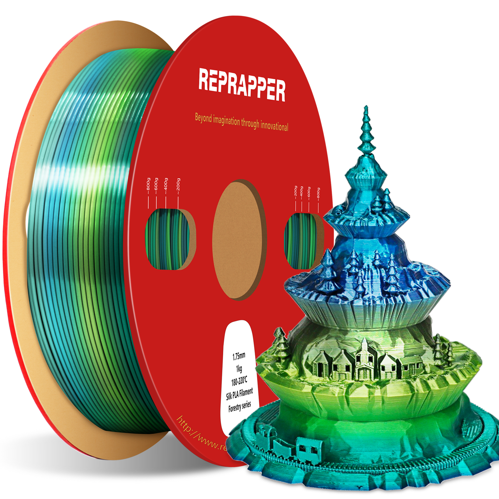 Rainbow Silk PLA Filament 1.75 mm (+/-0.03 mm) 2.2 lbs (1 kg), Silky Shiny Shine