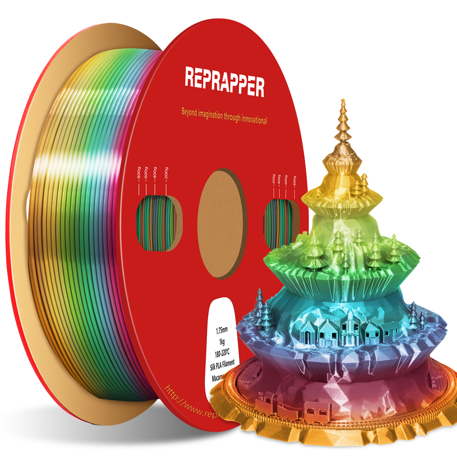 Rainbow Silk PLA Filament 1.75 mm (+/-0.03 mm) 2.2 lbs (1 kg), Silky Shiny Shine