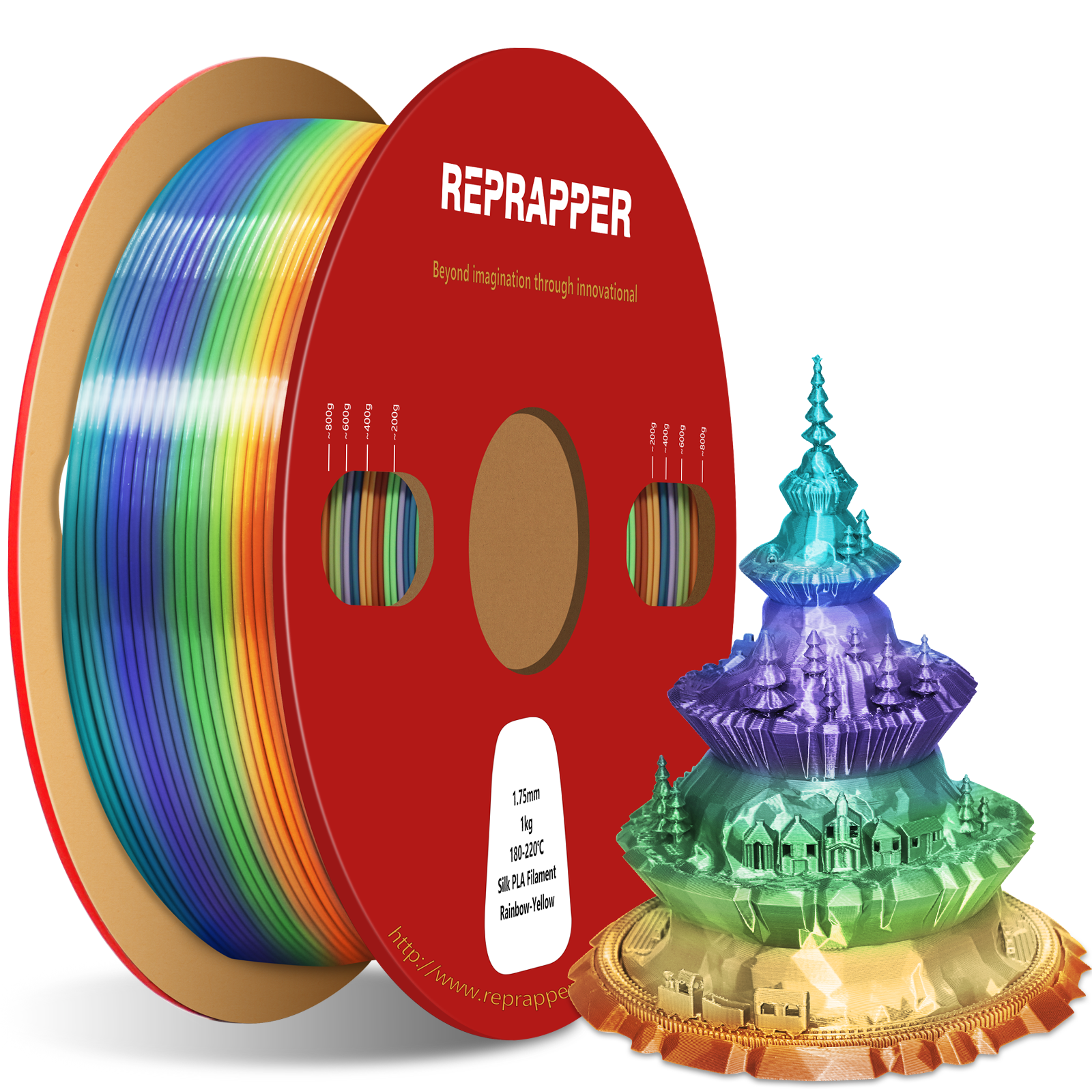 Rainbow Silk PLA Filament 1.75 mm (+/-0.03 mm) 2.2 lbs (1 kg), Silky Shiny Shine