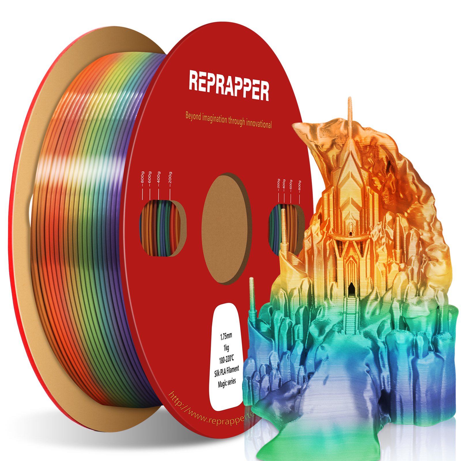 Rainbow Silk PLA Filament 1.75 mm (+/-0.03 mm) 2.2 lbs (1 kg), Silky Shiny Shine